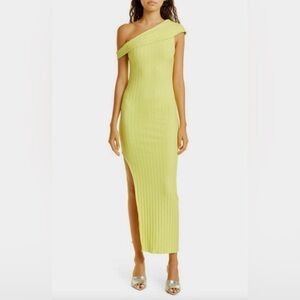 Simon Miller Boge Ribbed One-Shoulder Slit Body-Con Dress Yellow Green NWT S